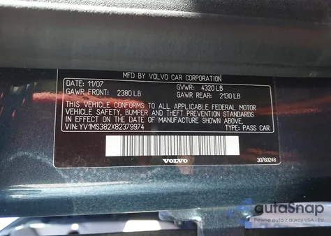 2008 Volvo S40 2.4I from USA, damaged, VIN YV1MS382X82379974